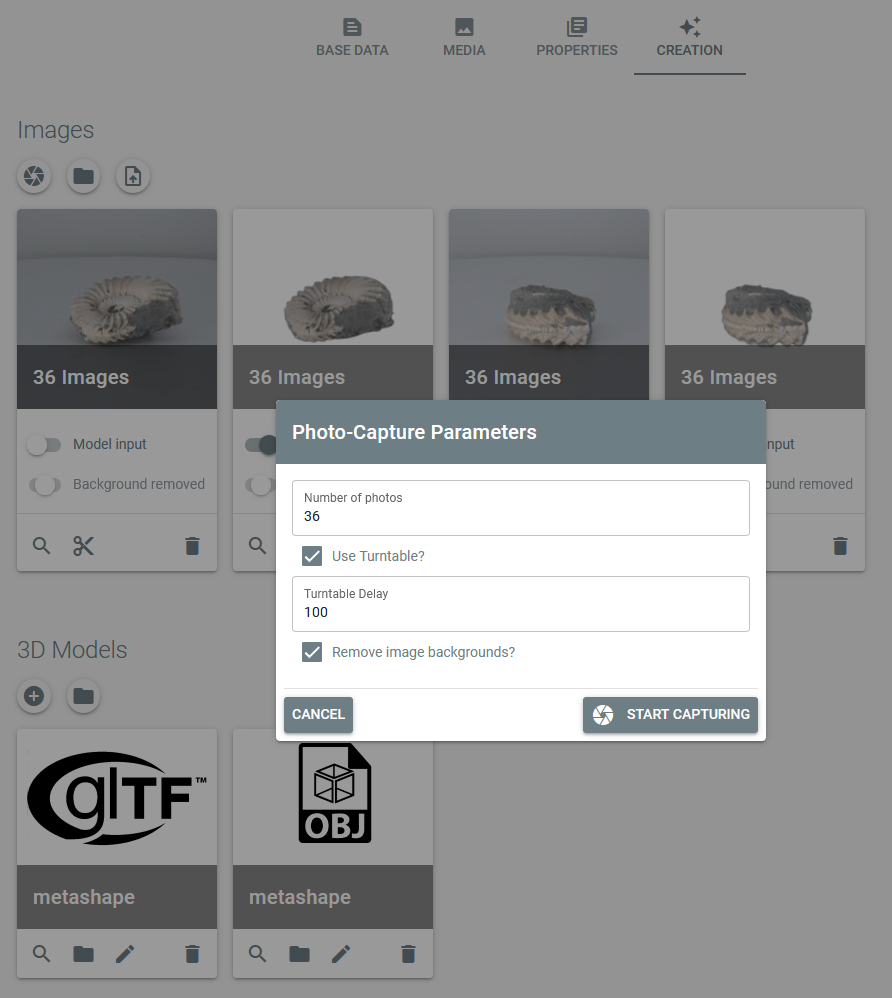 media creation capture params